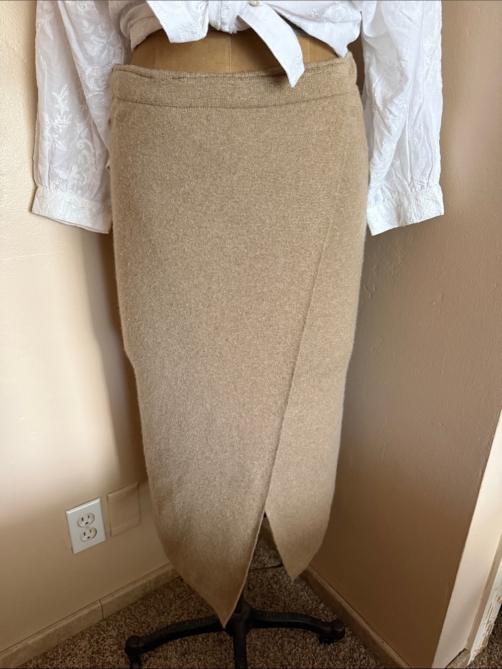 Oatmeal Cashmere Feel Knit Wrap Midi Skirt Quiet Luxury M/L